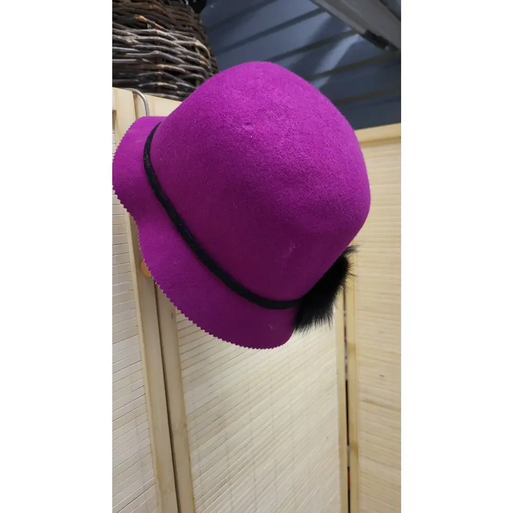Vintage Galliano Sorbatti Purple Wool Cloche Hat Italy Fur Accent - Picture 3 of 6